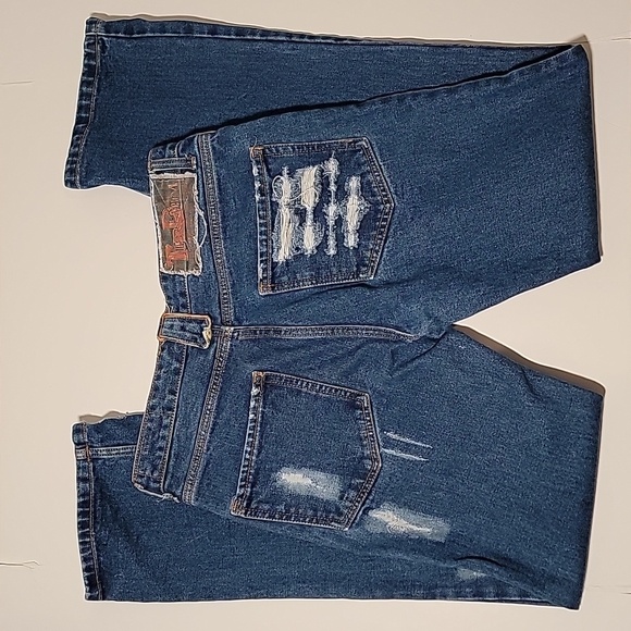 Tiger DenM Blue Jeans Denim Pants Straight Leg Distressed Patchwork Mid-Rise 30 - Picture 3 of 11